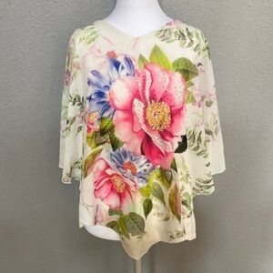 Roz & Ali Pink and Blue Floral Blouse